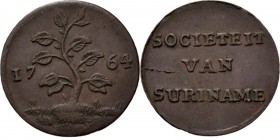 Dutch Oversea Regions
NEDERLANDS WEST-INDIË / THE DUTCH WEST-INDIES - Duit 1764, Copper, SURINAME Te Enkhuizen geslagen. Cacaoboom tussen jaartal. Kz...