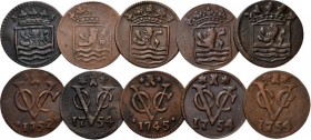Dutch Oversea Regions
LOTS - Lot Duiten VOC (10) Bestaande uit exemplaren van Zeeland, waaronder vier varianten van 1754 en twee varianten van 1756. ...