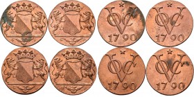 Dutch Oversea Regions
LOTS - Lot Duiten VOC (4) Oud VOC-type, geslagen tussen 1840-1843. Gekroond stadswapen tussen schildhouders. Kz. ★ / VOC / 1790...