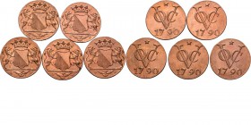Dutch Oversea Regions
LOTS - Lot Duiten VOC (5) Oud VOC-type, geslagen tussen 1840-1843. Gekroond stadswapen tussen schildhouders. Kz. ★ / VOC / 1790...