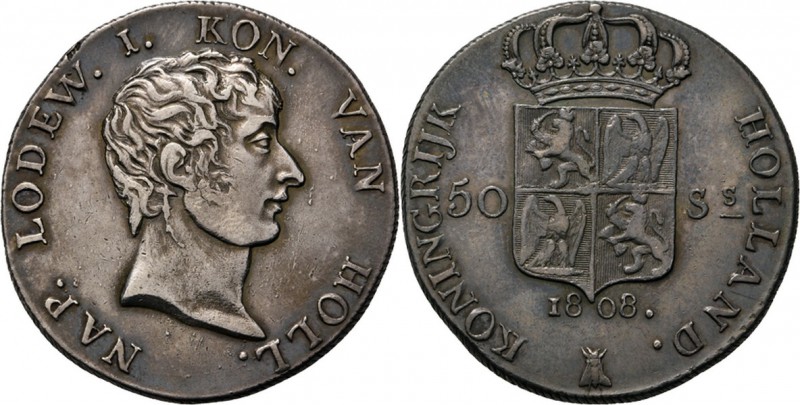 LODEWIJK NAPOLEON 1806 - 1810
50 Stuiver 1808 TYPE I c (1807–1809). Hoofd naar ...
