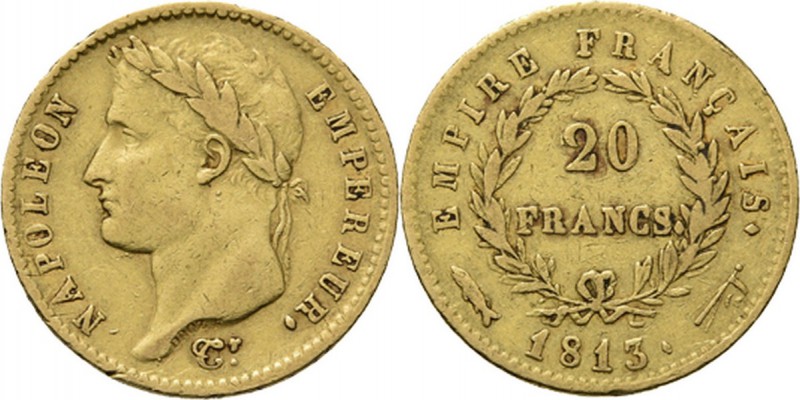 NAPOLEON I 1810 - 1813
20 Francs 1813 Gelauwerd hoofd naar links, daaronder mon...