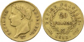 NAPOLEON I 1810 - 1813
20 Francs 1813 Gelauwerd hoofd naar links, daaronder monogram. Kz. waarde in lauwerkrans, mt. mast, mmt. baars. Met randschrif...