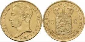 KONINKRIJK DER NEDERLANDEN - WILLEM I 1815–1840
10 Gulden of gouden tientje 1824 Jong hoofd naar links door A. Michaut. TYPE I c (1824–1829). Mmt. pa...