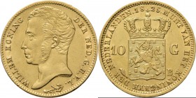 KONINKRIJK DER NEDERLANDEN - WILLEM I 1815–1840
10 Gulden of gouden tientje 1825 Jong hoofd naar links door A. Michaut. TYPE I c (1824–1829). Mmt. pa...