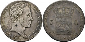 KONINKRIJK DER NEDERLANDEN - WILLEM I 1815–1840
3 Gulden 1821 Jong hoofd naar rechts door A. Michaut. TYPE II a (1818–1832). Mmt. fakkel, mt. mercuri...