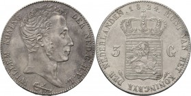 KONINKRIJK DER NEDERLANDEN - WILLEM I 1815–1840
3 Gulden 1824 Jong hoofd naar rechts door A. Michaut. TYPE IIa (1818–1832). Mmt. fakkel, mt. mercuriu...