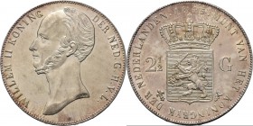 KONINKRIJK DER NEDERLANDEN - WILLEM II 1840–1849
2½ Gulden of rijksdaalder 1845 Hoofd naar links door D. v. d. Kellen Jr. Mt. mercuriusstaf. TYPE II ...
