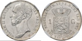 KONINKRIJK DER NEDERLANDEN - WILLEM II 1840–1849
1 Gulden 1845 Hoofd naar links door D. v. d. Kellen Jr. Mt. mercuriusstaf. TYPE II a (1842–1846). La...