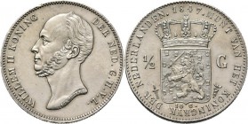 KONINKRIJK DER NEDERLANDEN - WILLEM II 1840–1849
½ Gulden 1847 Hoofd naar links door J. P. Schouberg. Mt. mercuriusstaf. TYPE I c (1846–1848). Mmt. z...