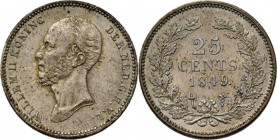 KONINKRIJK DER NEDERLANDEN - WILLEM II 1840–1849
25 Cent of kwartje 1849 Hoofd naar links door J. P. Schouberg. Mmt. zwaard, mt. mercuriusstaf.Sch. 5...