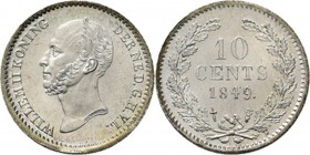KONINKRIJK DER NEDERLANDEN - WILLEM II 1840–1849
10 Cent of dubbeltje 1849 Type I (1848–1849). Hoofd naar links door J. P. Schouberg. Mmt. zwaard. Mt...