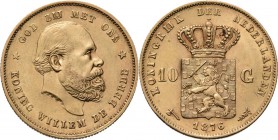 KONINKRIJK DER NEDERLANDEN - WILLEM III 1849–1890
10 Gulden of gouden tientje 1876 Hoofd rechts door I. P. M. Menger. Kz. rijkswapen tussen 10 – G. M...