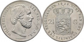 KONINKRIJK DER NEDERLANDEN - WILLEM III 1849–1890
2½ Gulden of rijksdaalder 1858 Hoofd naar rechts door J. P. Schouberg. Mt. mercuriusstaf. TYPE I a ...