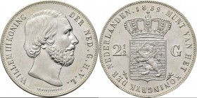 KONINKRIJK DER NEDERLANDEN - WILLEM III 1849–1890
2½ Gulden of rijksdaalder 1859 Hoofd naar rechts door J. P. Schouberg. Mt. mercuriusstaf. TYPE I a ...