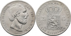 KONINKRIJK DER NEDERLANDEN - WILLEM III 1849–1890
2½ Gulden of rijksdaalder 1861 Hoofd naar rechts door J. P. Schouberg. Mt. mercuriusstaf.TYPE I a (...