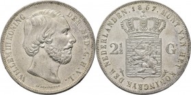 KONINKRIJK DER NEDERLANDEN - WILLEM III 1849–1890
2½ Gulden of rijksdaalder. 1867 Hoofd naar rechts door J. P. Schouberg. Mt. mercuriusstaf TYPE I (1...