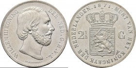 KONINKRIJK DER NEDERLANDEN - WILLEM III 1849–1890
2½ Gulden of rijksdaalder 1871 Hoofd naar rechts door J. P. Schouberg. Mt. mercuriusstaf. TYPE I a ...