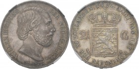 KONINKRIJK DER NEDERLANDEN - WILLEM III 1849–1890
2½ Gulden of rijksdaalder 1874 Hoofd naar rechts door J. P. Schouberg. Mt. mercuriusstaf. TYPE I b ...