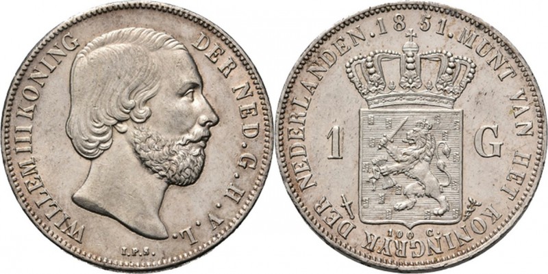 KONINKRIJK DER NEDERLANDEN - WILLEM III 1849–1890
1 Gulden 1851 Hoofd naar rech...