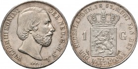 KONINKRIJK DER NEDERLANDEN - WILLEM III 1849–1890
1 Gulden 1851 Hoofd naar rechts door J. P. Schouberg. Mmt. zwaard, mt. mercuriusstaf.Sch.605, Silve...