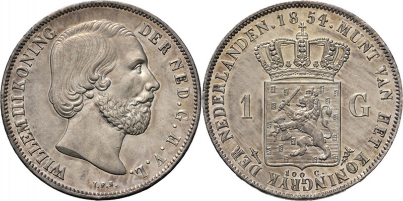 KONINKRIJK DER NEDERLANDEN - WILLEM III 1849–1890
1 Gulden 1854 Hoofd naar rech...