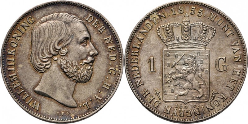 KONINKRIJK DER NEDERLANDEN - WILLEM III 1849–1890
1 Gulden 1855 Hoofd naar rech...