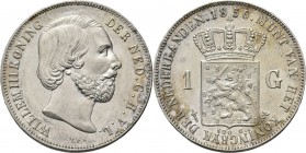 KONINKRIJK DER NEDERLANDEN - WILLEM III 1849–1890
1 Gulden 1856 Hoofd naar rechts door J. P. Schouberg. Mmt. zwaard, mt. mercuriusstaf.Sch. 609., Sil...