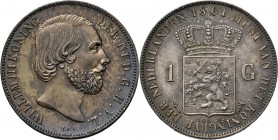 KONINKRIJK DER NEDERLANDEN - WILLEM III 1849–1890
1 Gulden 1861 Hoofd naar rechts door J. P. Schouberg. Mmt. zwaard, mt. mercuriusstaf.Sch. 614., Sil...