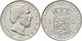 KONINKRIJK DER NEDERLANDEN - WILLEM III 1849–1890
1 Gulden 1864 Hoofd naar rechts door J. P. Schouberg. Mmt. zwaard, mt. mercuriusstaf.Sch. 616., Sil...