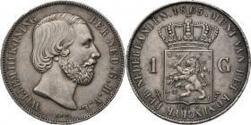 KONINKRIJK DER NEDERLANDEN - WILLEM III 1849–1890
1 Gulden 1865 Hoofd naar rechts door J. P. Schouberg. Mmt. zwaard, mt. mercuriusstaf. Sch. 617, Sil...
