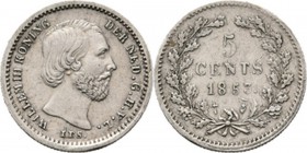 KONINKRIJK DER NEDERLANDEN - WILLEM III 1849–1890
5 Cents of stuiver 1853 Hoofd naar rechts door J. P. Schouberg. Mt. mercuriusstaf. TYPE I a (1850–1...