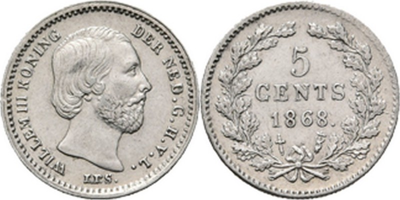 KONINKRIJK DER NEDERLANDEN - WILLEM III 1849–1890
5 Cents of stuiver 1868 Hoofd...