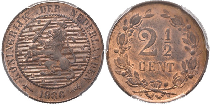 KONINKRIJK DER NEDERLANDEN - WILLEM III 1849–1890
2½ Cent 1886 Gekroonde leeuw ...