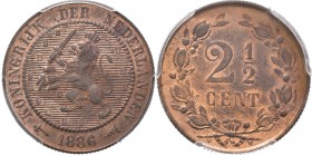 KONINKRIJK DER NEDERLANDEN - WILLEM III 1849–1890
2½ Cent 1886 Gekroonde leeuw met zwaard en pijlbundel. Mt. mercuriusstaf. TYPE I a (1877–1886). Mmt...