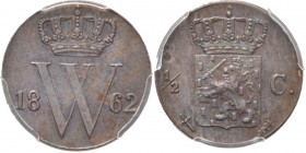 KONINKRIJK DER NEDERLANDEN - WILLEM III 1849–1890
½ Cent 1862 TYPE I a (1850–1873). Gekroonde W tussen jaartal. Mmt. zwaard.Sch. 712., Copper In deze...