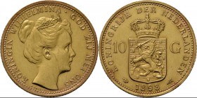 KONINKRIJK DER NEDERLANDEN - WILHELMINA 1890–1948
10 Gulden of gouden tientje 1898 Hoofd naar rechts. Mt. mercuriusstaf. TYPE II (1898). ‘Kroningstyp...
