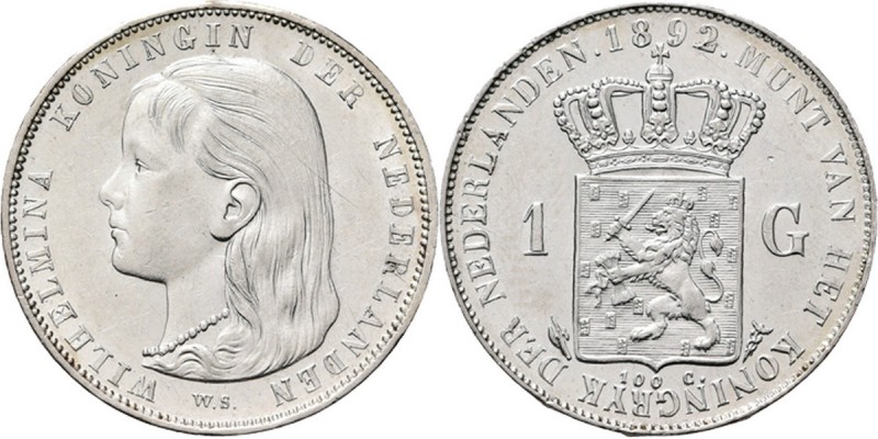 KONINKRIJK DER NEDERLANDEN - WILHELMINA 1890–1948
1 Gulden 1892 Hoofd naar link...