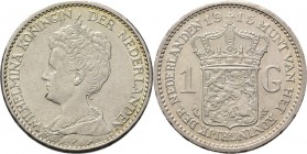 KONINKRIJK DER NEDERLANDEN - WILHELMINA 1890–1948
1 Gulden 1915 Hoofd naar links. Mt. mercuriusstaf. TYPE III (1910–1917). ‘Hermelijnen mantel’ door ...