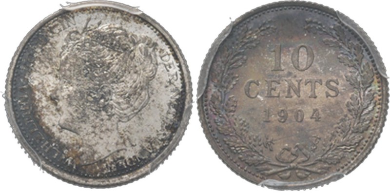 KONINKRIJK DER NEDERLANDEN - WILHELMINA 1890–1948
10 Cent of dubbeltje 1904 Hoo...