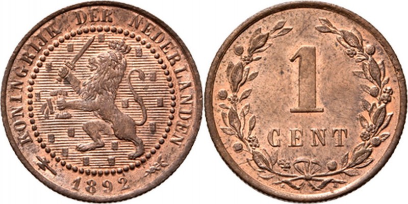 KONINKRIJK DER NEDERLANDEN - WILHELMINA 1890–1948
1 Cent 1892 Gekroonde leeuw m...