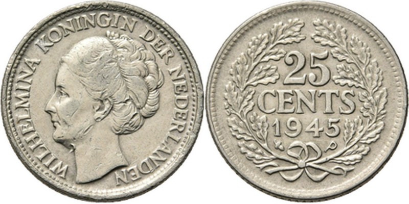 KONINKRIJK DER NEDERLANDEN - WILHELMINA 1890–1948
25 Cent of kwartje 1945, Munt...