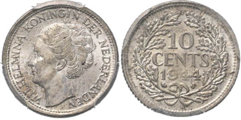 KONINKRIJK DER NEDERLANDEN - WILHELMINA 1890–1948
10 Cent of dubbeltje 1944, Mu...