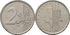 KONINKRIJK DER NEDERLANDEN - BEATRIX 1980–2013
Monometaal 2 Euro Proefslag 2000 Hoofd naar links en 3-regelige tekst. Kz. landkaart Europa en waardea...