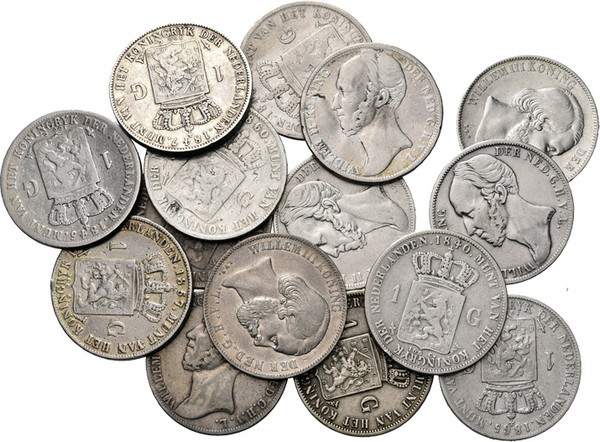 LOTS
Lot Guldens Koning Willem I, II en III (15) Leuke selectie, o.a. 1840, 184...