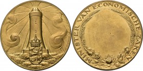 Medals
HISTORIEPENNIGEN - HISTORICAL MEDALS - BELONINGSPENNING MINISTER VAN ECONOMISCHE ZAKEN (1937), by door J.C. Wienecke. Vuurtoren in de golven, ...