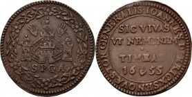 Medals
JETONS - REKENPENNINGEN - ANTWERPEN. 1655 Kasteel van Antwerpen binnen bloemenkrans. Kz. 4-regelige tekst met omschrift. Dugn. 4077; vO I 1271...