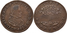 Medals
JETONS - REKENPENNINGEN - BRUSSEL. WAPENSTILSTAND TUSSEN FRANKRIJK EN SPANJE. 1659 Geharnast borstbeeld Philips naar rechts. Kz. helder schijn...