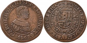 Medals
JETONS - REKENPENNINGEN - ANTWERPEN. 1669 Borstbeeld Karel II naar rechts. Kz. gekroond Spaans wapen met Orde van het Gulden Vlies.Dugn. 4265;...