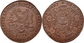 Medals
JETONS - REKENPENNINGEN - VERLANGEN NAAR VREDE DOOR DE NEDERLANDEN. 1671 Leeuw met pijlenbundel en weegschaal. Kz. vrijheidshoed omringd door ...